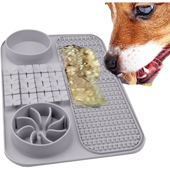 Килимок для годування собак, інтерактивна іграшка-пазл, сірий | Килимок для корму собак, килимок для іграшок, матеріал - сірий | Аксесуар для собак