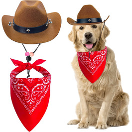 Ковбойський костюм для домашніх тварин: капелюх та бандана, комплект аксесуарів для собак та котів, коричневий
