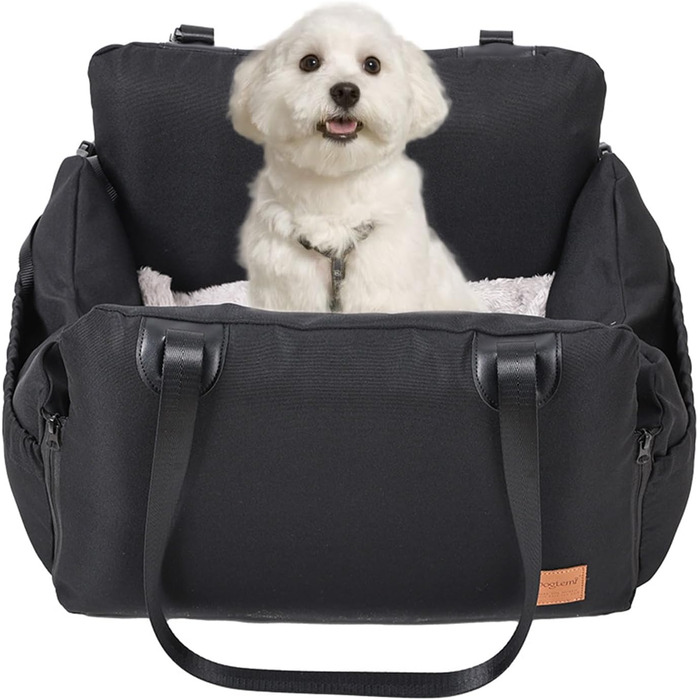 Автокрісло для собак, автосидіння для собак, маленьких собак. З безпечним ременем та кишенькою для зберігання. Водонепроникне та пральне автокрісло для собак (Чорний, One Size)