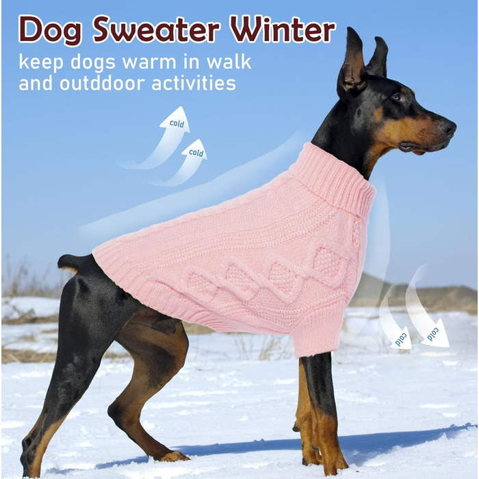 Пуловер для собак на Різдво, теплий зимовий одяг для тварин, зручний вовняний пуловер з коміром для маленьких собак, теплий в'язаний одяг для цуценят, зелений (Small, Pink)