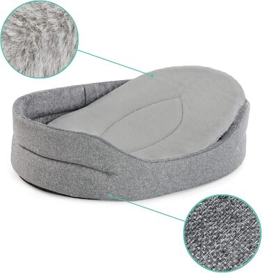 Крісло-лежанка для собак та котів SuperKissen24 - Овальне, 71x60 см, сірий льон. Водостійке, з сертифікатом Oeko-Tex, легко миється
