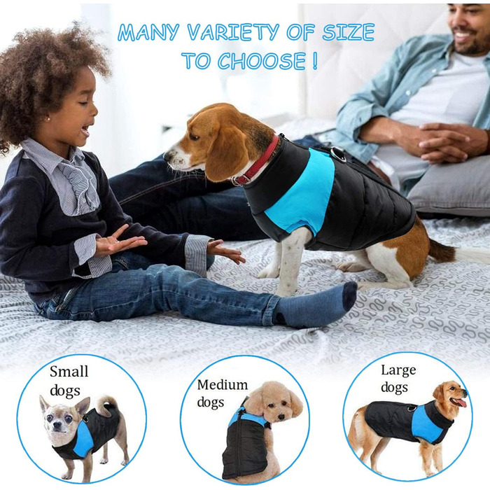 WELLXUNK Теплий водонепроникний дощовик для собак, куртка для маленьких та великих собак (блакитний, 83 см, L)