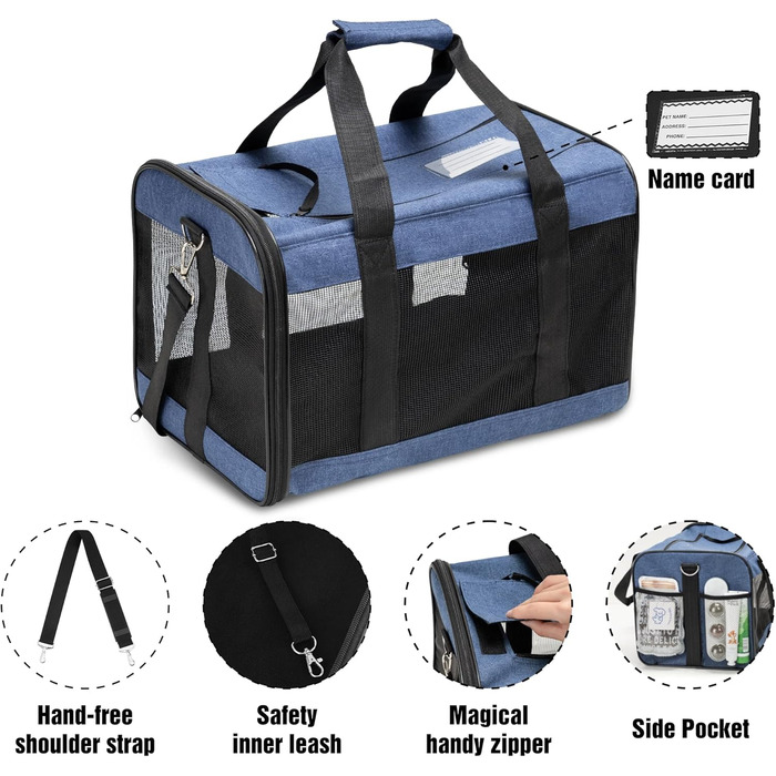 Транспортна переноска для собак та котів HITSLAM, складана, для подорожей, зелена/блакитна (M)