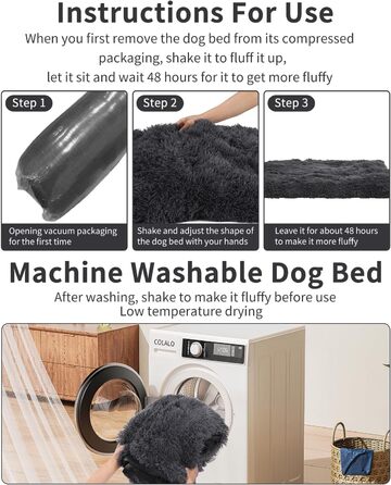 М'яке собаче ліжко для собак середніх порід, 95 x 65 см, плюшеве, ортопедичне, з неслизьким дном, легко миється, темно-сіре