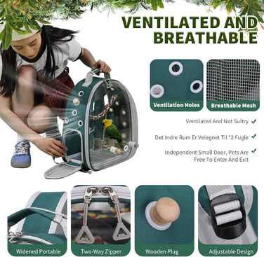 Рюкзак для птахів PETCUTE з дерев'яною жердкою: переноска, транспортна сумка для папуг, сіра