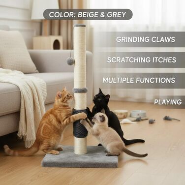 Кігтеточка LOS ANDES 80 см з інтегрованою щіткою для грумінгу, міцна кігтеточна колона з іграшкою-кулькою для котів, 80 см