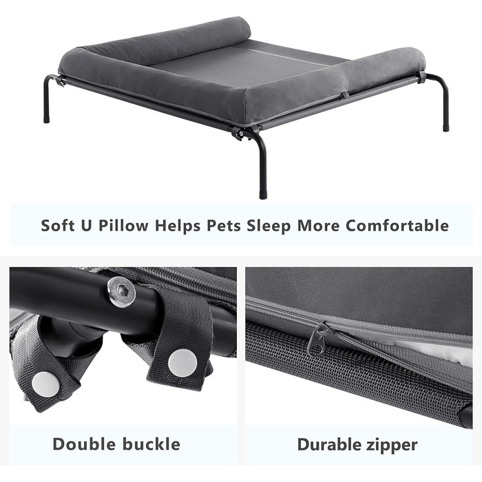 Підвищене собаче ліжко WESTERN HOME з валиком для шиї, сіре, для великих собак, з дихаючою сіткою, з антиковзними ніжками