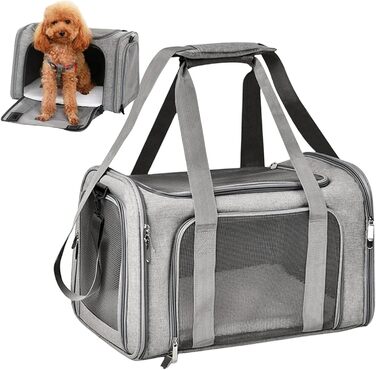 Складана переноска для собак та котів - переноска для тварин для подорожей, кемпінгу та авто (Сірий)