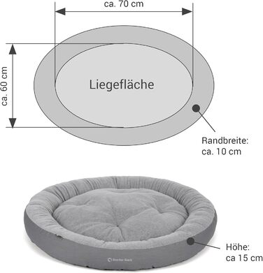Кругле лежанка для собак великих порід Doctor Bark GreenLabel, 70x60 см, світло-сірий, з м'яким флісовим/бавовняним подушкою