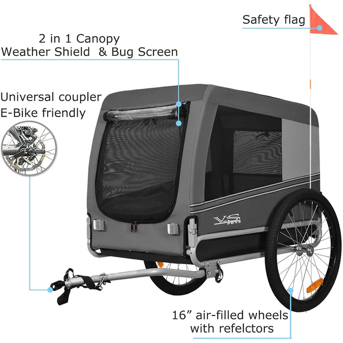 Тігго VS Pets L: Причіп для собак великого розміру, 270л, сірий (80202)