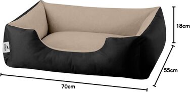 Лягушковий лежак для собак BedDog M - м'яка подушка, корзина, диван, лежанка для маленьких собак, чорний/бежевий, 70x55x18 см, знімний чохол