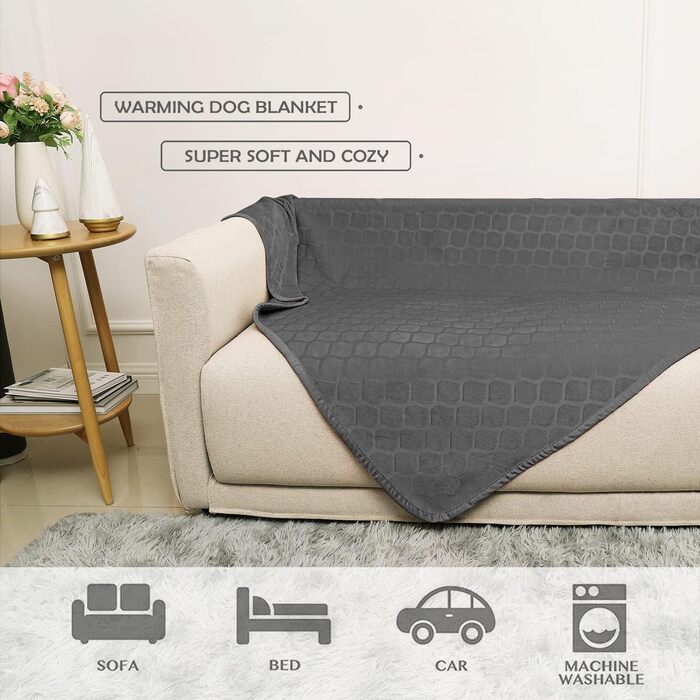 Водонепроникний плед для собак Fuguitex, м'який, кристалічний оксамит, марокканський стиль, для дивана та софи (76,2 x 177,8 см, темно-сірий + сірий)