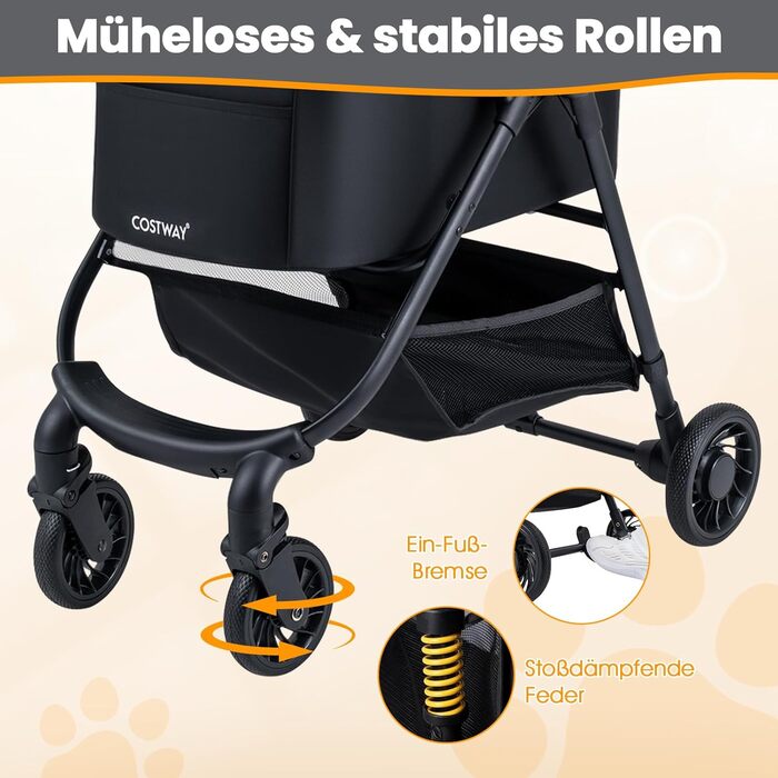 Візок для собак Costway 3 в 1, чорний: візок-будка, сумка-переноска, з регульованим дахом та корзиною