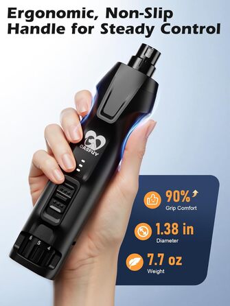 Електричний точилка для собачих кігтів Casfuy - тиха, з LED-підсвіткою та збирачем пилу, 4.8V, для великих собак (чорний)