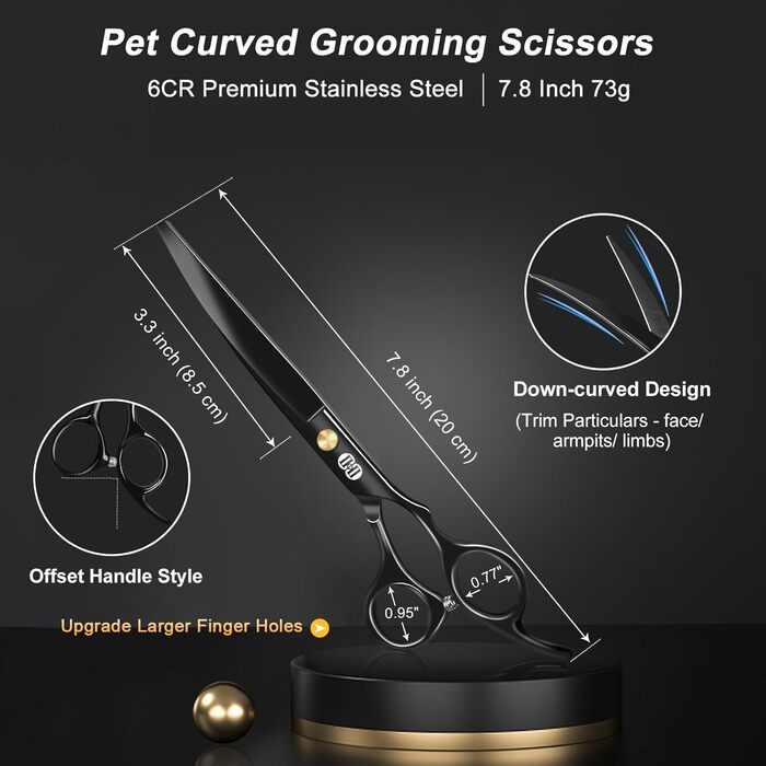 Набір професійних ножиць для грумінгу собак CIICII 10-в-1 з безпечними закругленими кінцями (для собак, котів, тварин). Підходить для стрижки, прорізування та формування шерсті. Срібно-чорний колір.