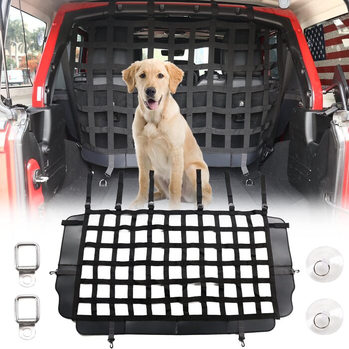 Сітка для собак BESTAOO, захисна перегородка для авто Jeep Wrangler JK/JL 2/4-дверний (2007-2022), оновлена версія, бар'єр на заднє сидіння