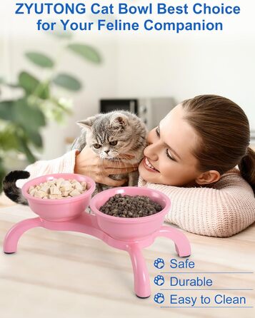 Набір мисок для котів 2 шт. з підняттям - міцні, з широкою основою, нековзні, сумісні з посудомийною машиною, зручні для вусів (Рожевий, Double)
