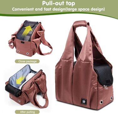 PETCUTE Сумка-переноска для собак та котів, дихаюча, з килимком, плечова сумка з безпечним шнуром та кишенями, для маленьких та середніх собак, цуценят та котів, Карамель