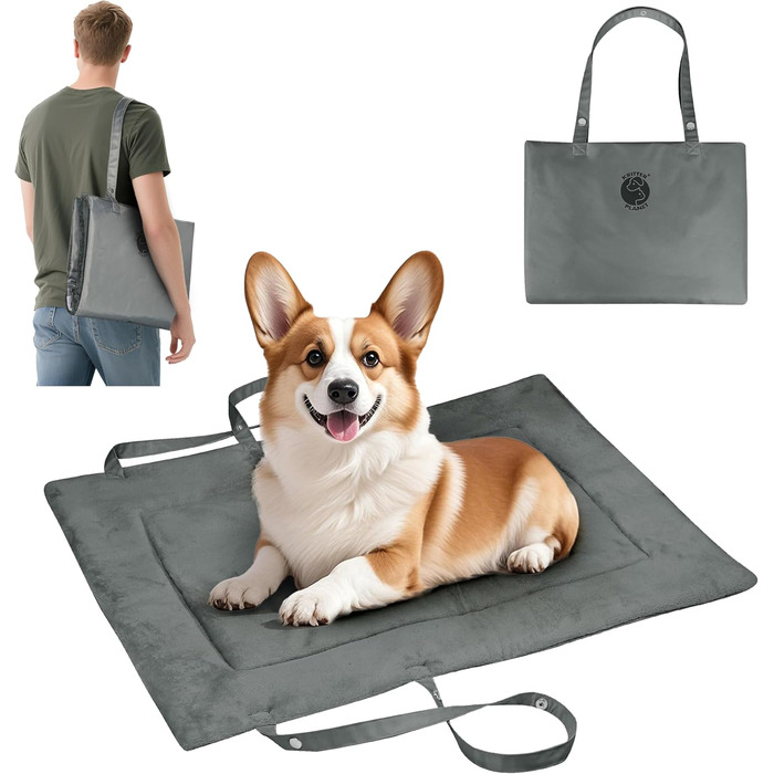 Водонепроникний килимок для котів та собак Kritter Planet, складаний, миючий, для відпочинку на вулиці, у подорожах та кемпінгу, з ручками, 80 x 60 см, сірий