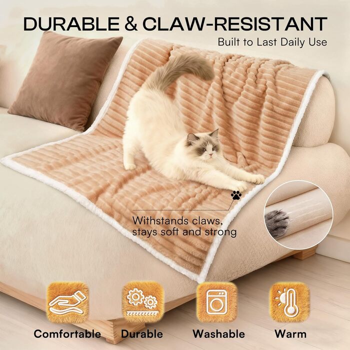 Водонепроникний коврик для собак Luciphia, великий, ультрам'який, заспокійливий, з високим ворсом, фланелевий накид, довговічний та теплий, захист меблів (диван, ліжко), ковдра для тварин, машинне прання, XL (85''x57'') (Warm Caramel, XL(85''x57''))