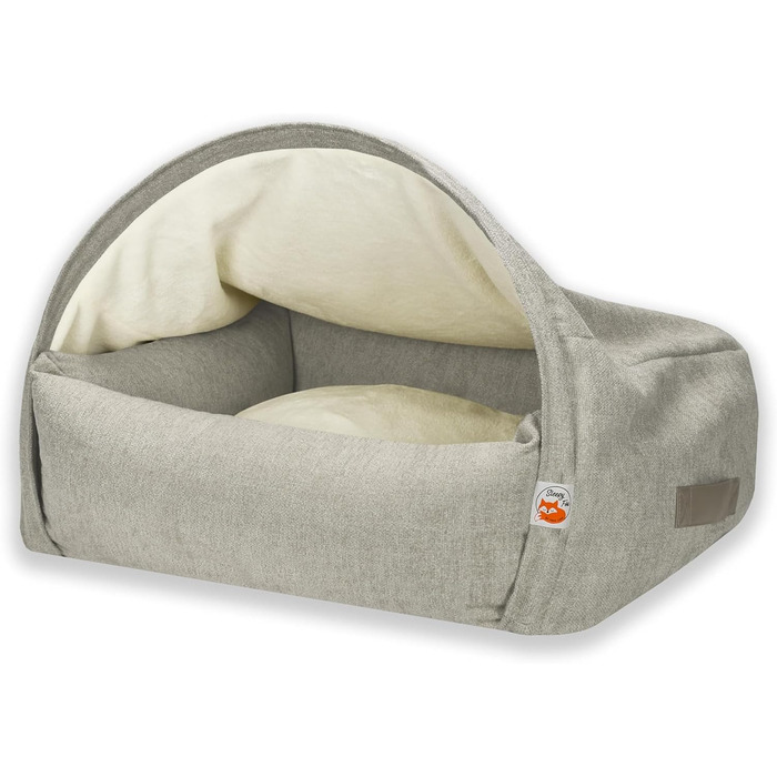 Крісло-печера для собак та котів Sleepy Fox® Premium - Крісло-гніздо, кремове жакардове покриття, розмір Small (65x55x40 см)