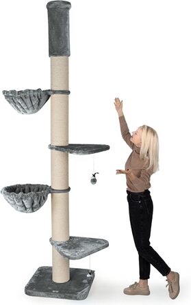 Котячий дряпак HAPPYPET Leonardo XXL для великих котів, 250-275 см, стійкий, товсті стовпи 18 см, лежанки до 20 кг, дімка, натуральне дерево, для мейн-кунів і рагдолів