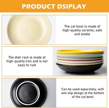 Набір мисок для котів Katzennapf, 6 шт., кераміка, кольорові, для кошенят та котів з короткими лапами, 15x15x3 см, 6 кольорів