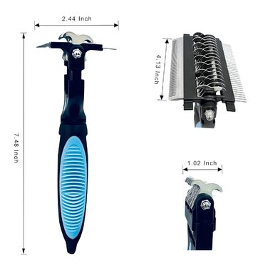 Бурштук для догляду за шерстю собак та котів 3-в-1 - двосторонній інструмент для видалення шерсті з нержавіючої сталі, гребінець для розплутування та щітка для підшерстка | Ергономічна ручка для видалення матової шерсті, безпечний для тварин