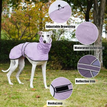 Водонепроникна куртка для породистих собак Віндхаунд, Грейхаунд, Лурчер, Віппет (L, XL, фіолетовий)