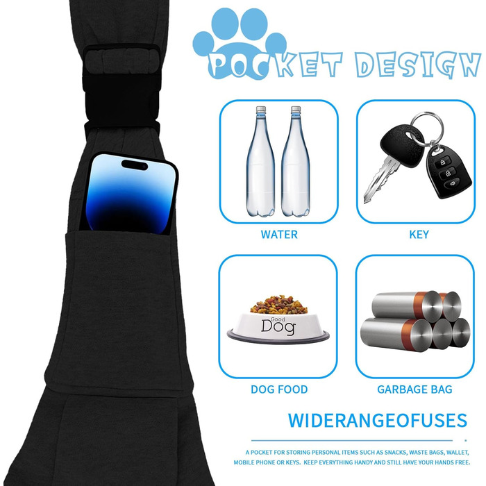 Сумка-переноска для домашніх тварин, регульована переноска для собак, реверсивна переноска для маленьких собак до 7 кг, переноска для собак, переноска для собак для прогулянок та активностей на відкритому повітрі (чорний)