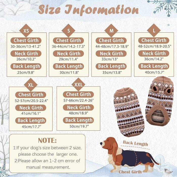 Теплий пуловер для собак - Boho стиль, різдвяний, з отвором для повідка, для чихуахуа, йоркширського тер'єра, джек-рассела, XS, колір кава