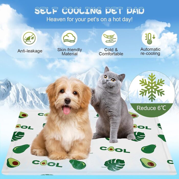 Кілим-охолоджувач для собак та котів Ninonly 50 x 65 см - самоохолоджуючий, водонепроникний, з нетоксичним гелем (Авокадо)
