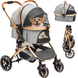 Візок для собак та котів 3-в-1 DWVO: візок, переноска, сумка. До 22 кг, сірий