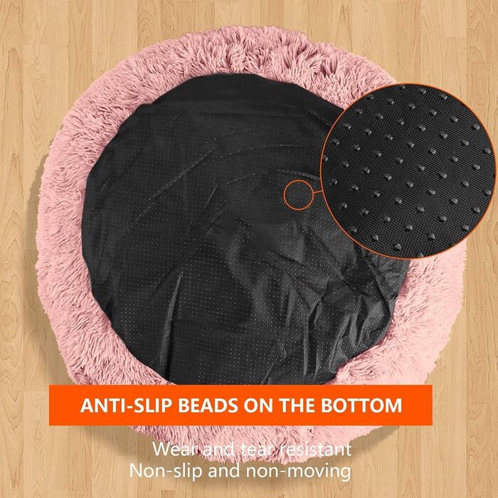 OKPOW Крізьке ліжко для собак: м'яке, кругле ліжко для цуценят, анти-страх, комфортне ліжко для котів, плюшеве ліжко для домашніх тварин, пральне, Ø60см, рожеве (M)