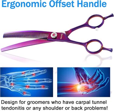 Професійна вигнута ножиця для грумінгу собак, гострі леза, універсальна ножиця, ножиці для догляду за собаками, японська сталь 440C, плавне різання та точний зріз, кольори, 17,8 см