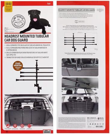 Гілка-перегородка для автомобіля OSYO | Безпечна перегородка для собак у багажнику | Сталевий каркас, чорна, H: 32-53см, L: 82-140см