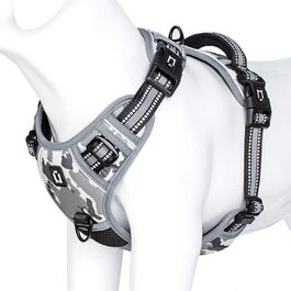 Нагрудник для собак No-Pull, антинатягний, для маленьких, середніх та великих собак - м'який, дихаючий, регульований, світловідбиваючий, з м'яким ручним захопленням (L, Camo Grey)