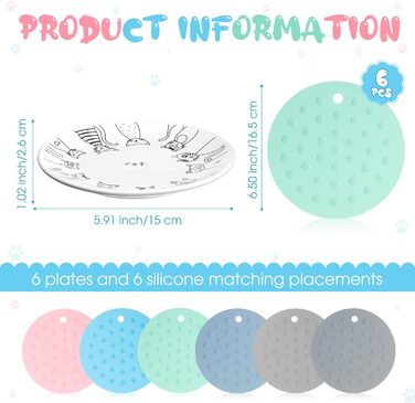 Набір мисок для котів Thenshop (6 шт.) з антиковзними килимками, керамічні годівниці, для котів, кошенят, цуценят, кроликів та хом'яків, білий, блакитний, світло-блакитний, сірий, зелений, рожевий, світло-сірий, класичний стиль