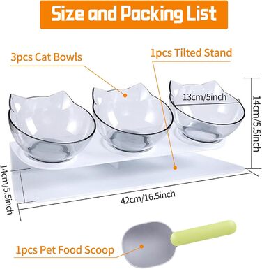 Набір з 3 прозорих мисок для котячого корму з підставкою, ложкою, антиблювотні, підняті миски для котів, цуценят, корму та води, пластикові миски для тварин