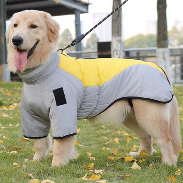 Зимовий теплий куртка для собак з D-початком, флісова підкладка, вітронепроникний, для маленьких, середніх та великих собак (Сірий/Жовтий, XL)