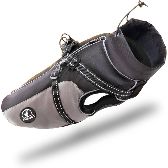 Дощовик для собак - водонепроникний дощовик для собак з світловідбиваючими елементами та шлейкою (50, сірий/чорний)