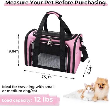 Транспортна переноска для кота та собаки до 5.5 кг, рожева, 40x25x25 см