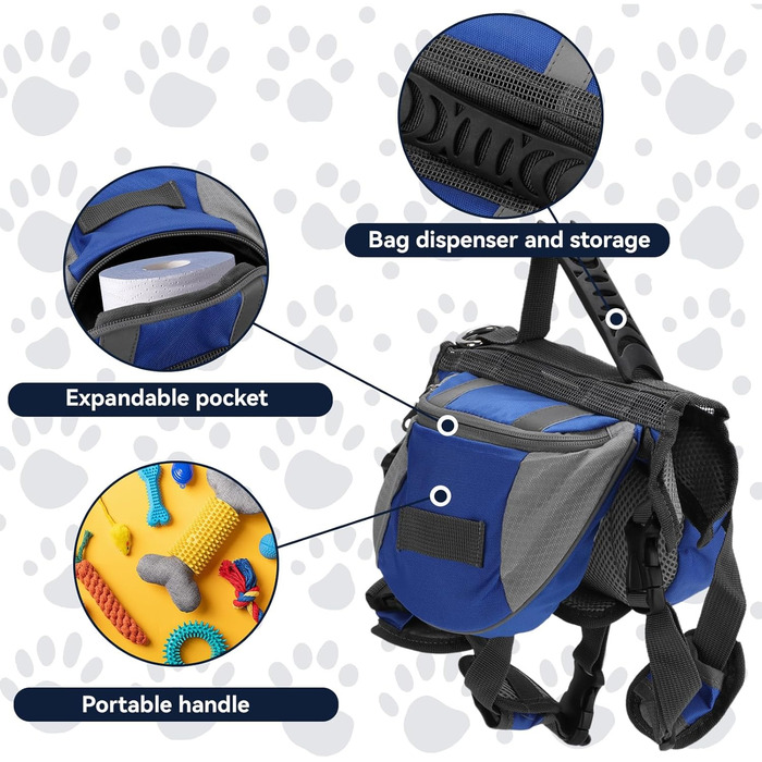 Рюкзак для собак Cyrank, набір посуду, жилет для собак, сумка для спорядження, рюкзак для собак, сумка для подорожей з відбиваючими смугами, жилет для собак Cyrank для великих собак (M)
