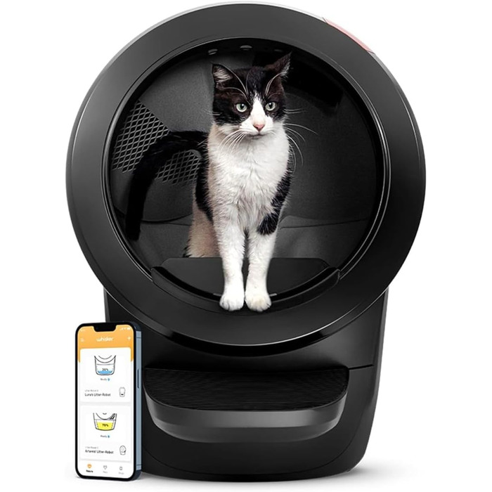 Автоматичний туалет для котів Litter-Robot 4 Whisker, чорний, самочищення, зменшує запахи, для будь-якого грудкуватого наповнювача