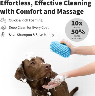 PETCUTE Щітка для собак і котів, гумова масажна щітка з м'якими силіконовими щетинками, миється, неслизька, для видалення шерсті, синього кольору