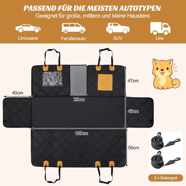 Захист для заднього сидіння авто для собак Costway, 215x148 см, чорний, водовідштовхуючий, з віконцем та боковими захистами