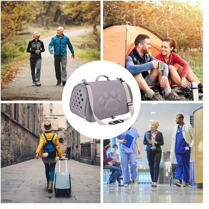 Транслючена переносна сумка для кота Huehkir - зручна та легка сумка-рюкзак для вигулу, подорожей та відвідування ветеринара (сірий, L)