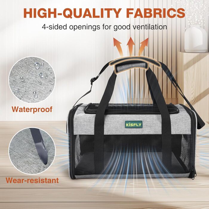 Транспортувальна сумка для тварин, схвалена TSA, сіра, 43.2 x 27.9 x 24.1 см, для котів та собак до 5.4 кг, з туалетом для котів