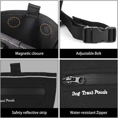 Сумка для ласощів для собак DONGKER з магнітним закриттям, поясна сумка для ласощів для тренувань та виховання цуценят, швидке винагородження, чорна