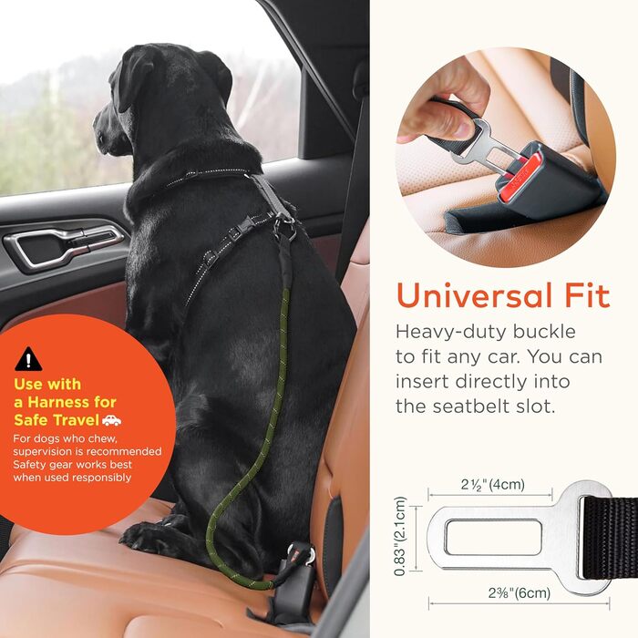ARCA PET Пояс для безпеки собаки, універсальний, світловідбиваючий, міцний, автомобільний ремінь безпеки для собак, з кліпсами, пряжками та карабінами з легованої сталі, армійного кольору